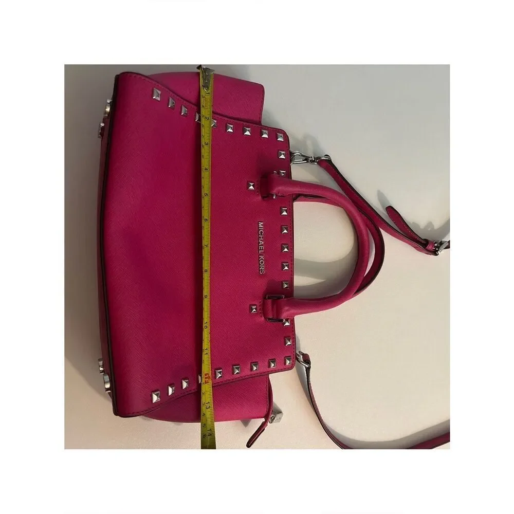 Michael Kors Selma Studded Saffiano Leather Satchel in Focaccia